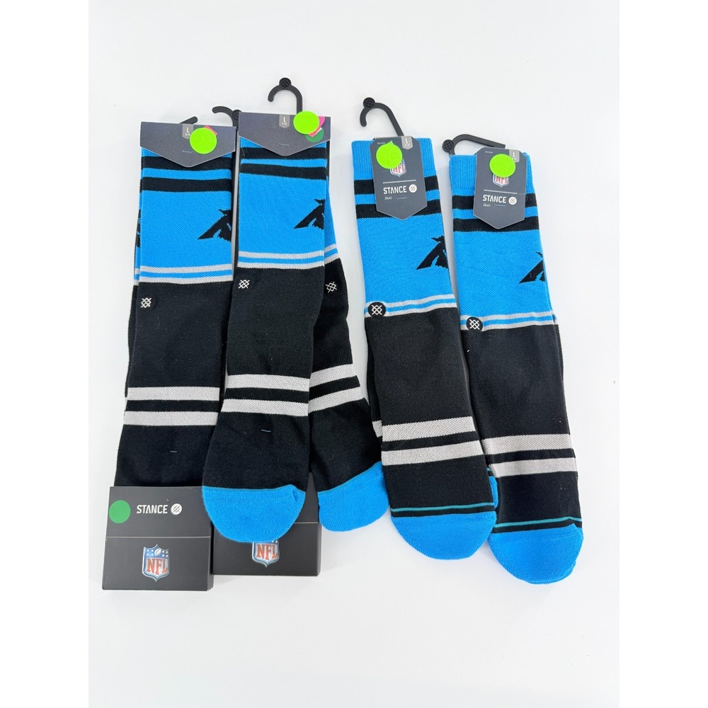4 Pairs Carolina Panthers Stance NFL Logo Crew Socks Men’s Large 9-12 Blue/Black